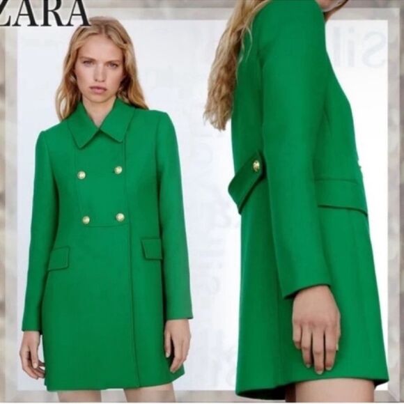 NWT ZARA Green Coat Jacket BUTTONED TAILORED GREEN Size XS - Picture 1 of 15